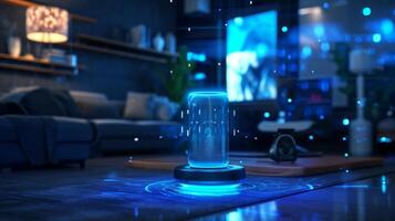 A floating hologram of a voice istant ready to take commands for controlling smart appliances photo