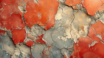 Texture of a weathered stone surface showing intricate cracks and lines that have formed over time. Earthy hues of red orange and cream add depth and character to the texture photo