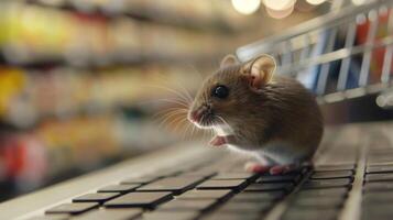A closeup of a mouse hovering over the checkout button on a retailers website indicating a flurry of purchases being made on this busy online shopping day photo