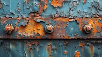 Closeup of corroded metal showcasing intricate patterns of rust and decay formed over decades photo