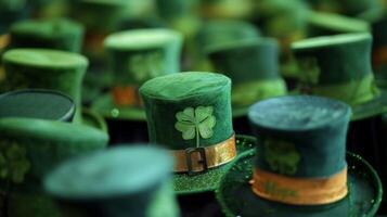 Many people also wear green hats either in the shape of a leprechauns top hat or a simple baseball cap with a shamrock emblem. Its a fun way to add a touch of festivity t photo
