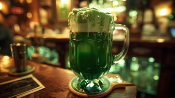 Pubs offer special St. Patricks Day themed drinks like green beer or Irish whiskey photo