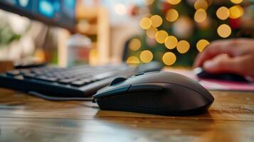 A closeup of a computer mouse hovering over the checkout button ready to complete a Cyber Monday purchase photo