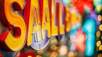 An endless array of colorful sale signs signaling the start of Boxing Day bargains and the end of the holiday season photo