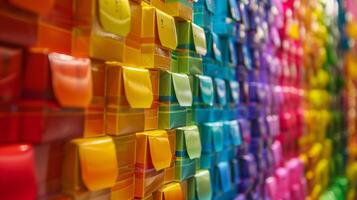 Rows of colorful gift boxes stacked high waiting to be od and exchanged on Boxing Day photo