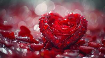 el color rojo simbolizando amor y pasión es prominente a lo largo de san valentin día celebraciones desde el tradicional rojo rosas a rojo en forma de corazon decoraciones foto