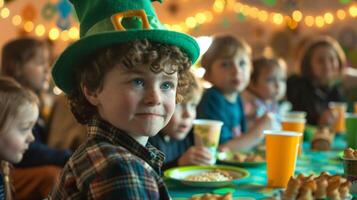 A playful game of pin the hat on the leprechauns head set up for children to enjoy at the holidaythemed party photo