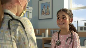 A simulation of a virtual pediatric patient undergoing a physical exam allowing healthcare professionals to practice their examination techniques and identify any potentia photo
