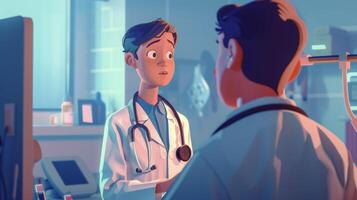A patient undergoes a physical examination while an AIassisted diagnosis system compares their symptoms to a vast database of known rare diseases photo