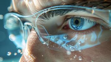 A person wearing the smart contact lenses while participating in physical activity or sports with the lenses able to withstand movement and sweat without compromising thei photo