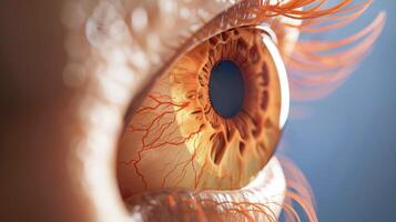 A closeup of a patients eye illustrating how a digital twin can simulate the progression of glaucoma and the effects of different treatments photo
