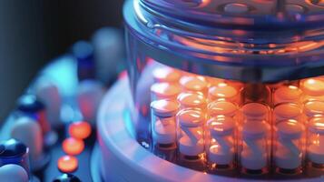 Macro shot of the tracker function on a pill dispenser showing the number of pills taken and remaining in the container photo