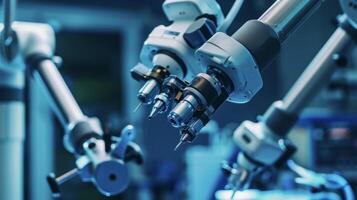 An upclose look at a robotic assistants specialized surgical instruments designed for precise and accurate movements to optimize surgeries photo