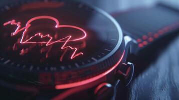 A closeup of a fitness tracker heart rate monitor showing a users heart rate increasing as their AI coach challenges them to step up their intensity photo