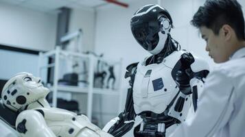 The advanced sensors and artificial intelligence integrated into a robotic the allowing it to adapt and modify therapy exercises according to a stroke survivors progress an photo