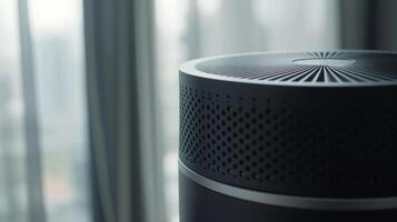 A detailed shot of a personal air purifier device featuring advanced filtration technology to remove harmful particles from the air photo