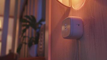 A closeup of a motion sensor that detects movement and can send alerts to a caregiver if there is no activity for a certain period of time photo