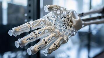 A closeup of a persons customized 3D printed arm showcasing the seamless integration of the different components and materials chosen through the software photo