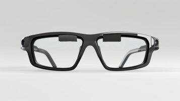 Detailed view of the glasses touchsensitive frame allowing the wearer to interact with the device through simple gestures photo