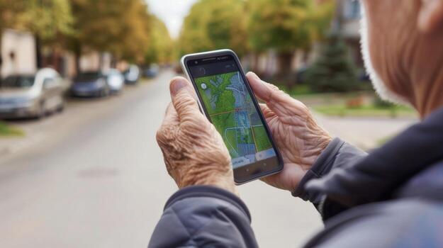 un teléfono inteligente pantalla mostrando el tiempo real ubicación de un mayor quien mayo tener vagó apagado o conseguido perdido Gracias a el GPS rastreo característica de el iotenable la seguridad sistema foto
