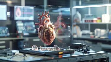 An illustration of a patients heart condition overlaid onto an interactive 3D heart model providing a visual aid for better understanding photo