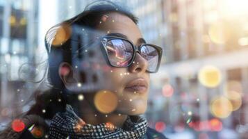 The glasses wireless connectivity feature allowing the user to access online resources and receive realtime updates on traffic and weather conditions photo