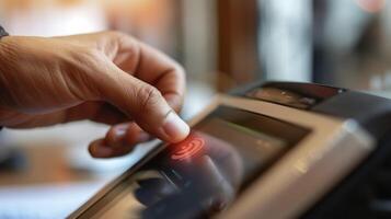 A persons hand selecting a twofactor authentication od such as a key fob or security question to further secure their access to the records system photo