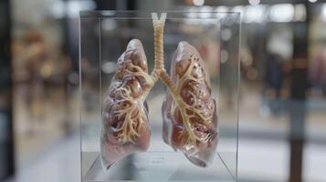 An upclose view of an augmented reality 3D model of a patients lungs demonstrating the effects of incorrect inhaler usage photo