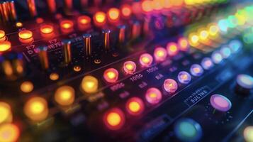 A closeup of the light indicators on a brainwave monitoring device changing colors to reflect stress levels and suggesting appropriate relaxation techniques photo