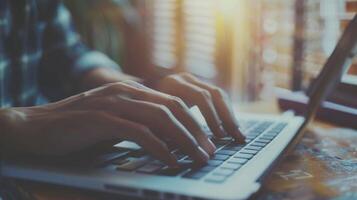 An upclose shot of a persons hands typing out their thoughts and reflections on a digital journal which is part of an addiction recovery support program photo