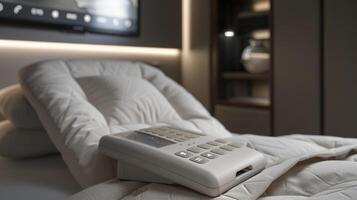 A detailed image of a remote control used to adjust the beds customized settings for optimal sleep positioning and comfort photo