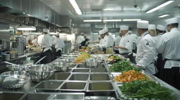 A behindthescenes glimpse of the bustling kitchen during a busy dinner rush showcasing the teamwork and precision required to deliver topnotch locallysourced dishes to guests photo