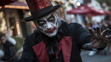 A skilled magician dazzles onlookers with sleight of hand and mindbending illusions their simple setup on a street corner transformed into a grand spectacle photo