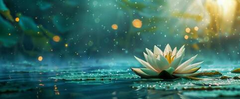 Lotus flower is floating on water. Concept of meditation, serenity, spirituality and enlightenment photo