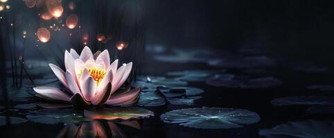 Lotus flower is floating on water. Concept of meditation, serenity, spirituality and enlightenment photo