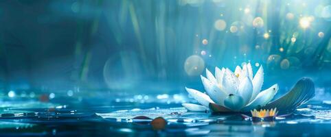 Lotus flower is floating on water. Concept of meditation, serenity, spirituality and enlightenment photo