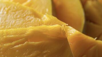 The fourth image showcases a slice of a large yellow fruit with a soft creamy texture. Its seeds can be seen peeking through the photo