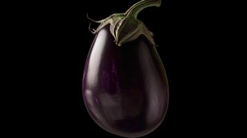 The velvety purple skin of an eggplant its shape punctuated by hints of deep dark green. At the base a sy stem reaching towards the sky a symbol of strength and growth photo