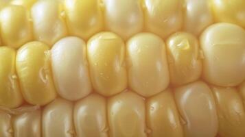 A macro shot of freshly shucked corn its plump kernels bursting with golden goodness and ready for cooking photo