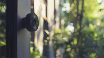 A closeup of the hubs camera which allows for remote monitoring of the home and can be controlled through the app or voice commands photo