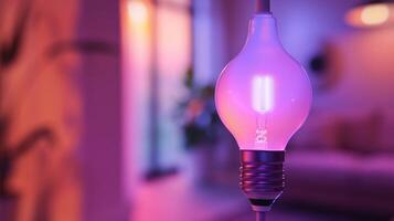 A detailed view of a smart light bulb with a wide range of color options perfect for creating different ambiances for different occasions photo