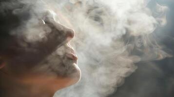 The misty cloud of steam hovering over a persons face creating a calming and spalike atmosphere photo