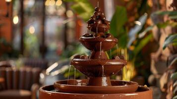 The decadent aroma of chocolate wafting through the air drawing guests towards the chocolate fountain like moths to a flame photo