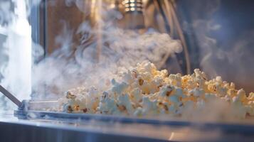 Steam rising from the small opening on top of the machine signaling that the popcorn is almost ready to burst forth photo