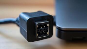 The back of a laptop charger showing the plug and separate charging cord for powering a laptops battery photo