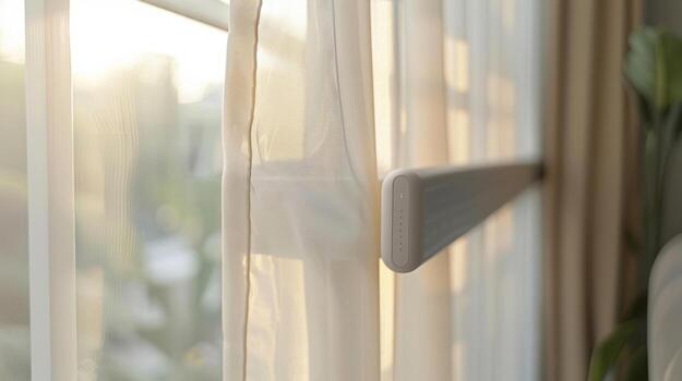 In the fifth image we see a closeup of the builtin timer function of the smart curtains. This allows for automated opening and closing of the curtains perfect for those wh photo