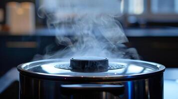 The steam vent located on the top of the lid releasing excess steam and preventing any mess or buildup photo