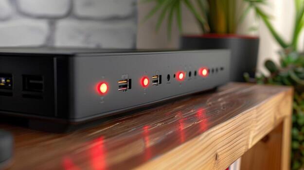 A zoomedin look at the signal strength indicator lights on the range extender showing the different levels of connection strength photo