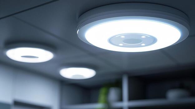A bright and energyefficient LED motion sensor light with multiple sensors strategically p around the frame photo