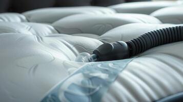 An upclose view of a deflation nozzle on an air pump removing air from your mattress quickly and efficiently for compact storage and transport photo